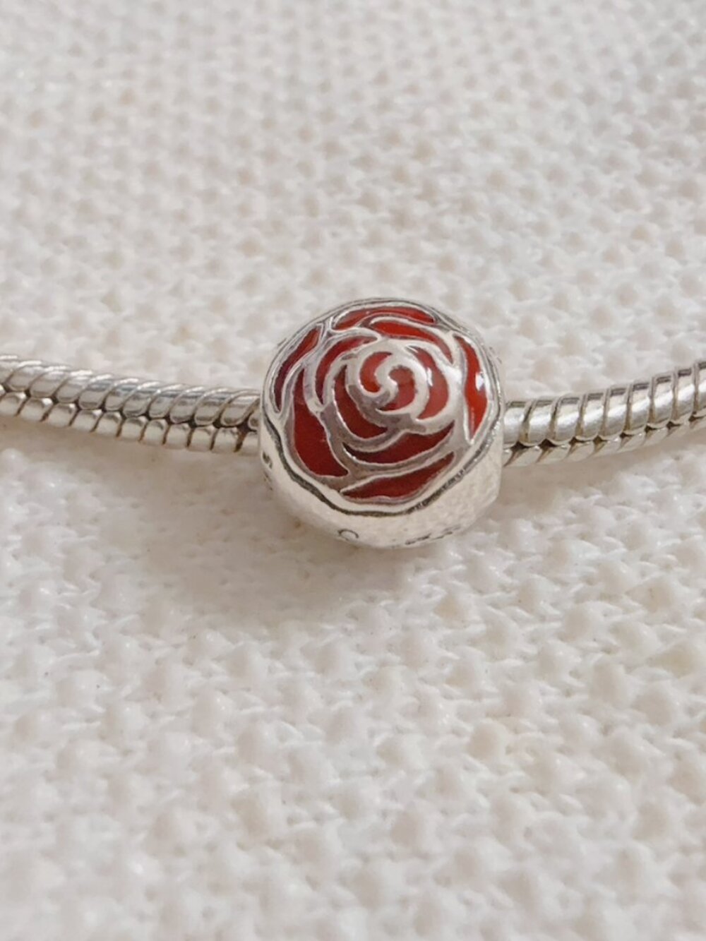 Disney Belle's Enchanted Red Rose Flower Beads Silver Charm For Pandora Bracelet